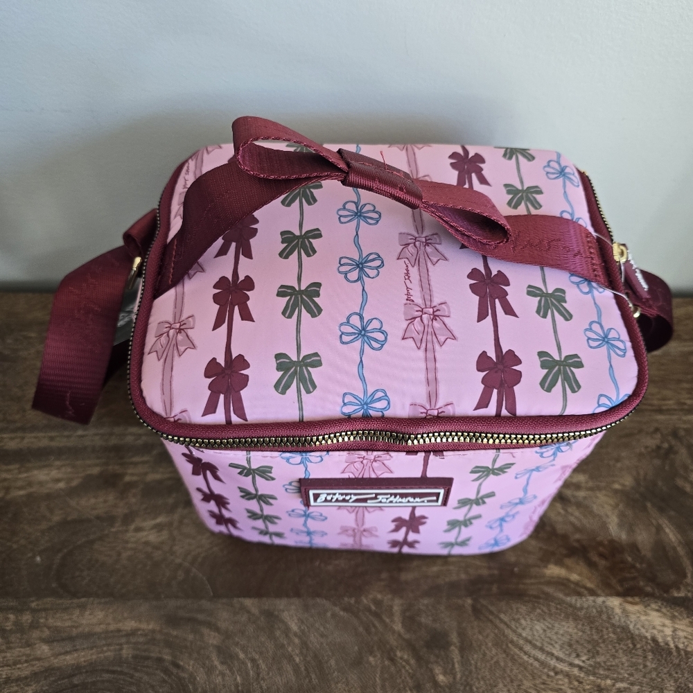 Betsey Johnson Pink Blue Bow Zip Around Insulated Lunch Tote Bag Crossbody - Picture 3 of 6